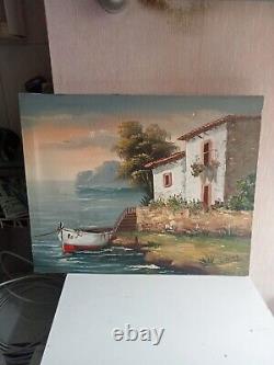 Oil painting on old canvas signed 41 cm x 33 cm