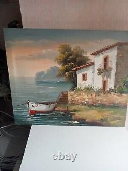 Oil painting on old canvas signed 41 cm x 33 cm