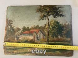 Oil painting on panel cardboard 1930 impressionist landscape old pointillism