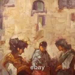Oil painting on panel old style popular scene characters 900