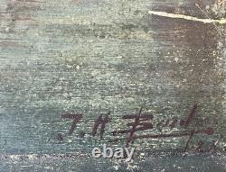 Old 19th Century Painting Marine Sea Boat Brittany Animated Breton Port Scene