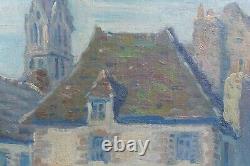 Old Animated Village Scene Oil Painting on Panel Signed Sivel