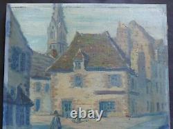 Old Animated Village Scene Oil Painting on Panel Signed Sivel