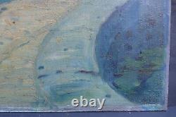 Old Animated Village Scene Oil Painting on Panel Signed Sivel