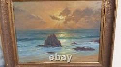 Old Beautiful Oil Painting On Wood Coucher De Soleil Maritime Signed M Chapuis