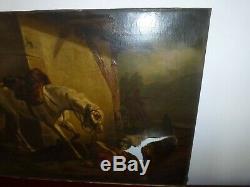 Old Big Table Oil On Canvas French School Napoleon Hussard Nineteenth Signed