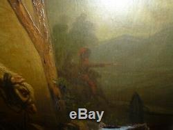 Old Big Table Oil On Canvas French School Napoleon Hussard Nineteenth Signed