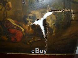 Old Big Table Oil On Canvas French School Napoleon Hussard Nineteenth Signed