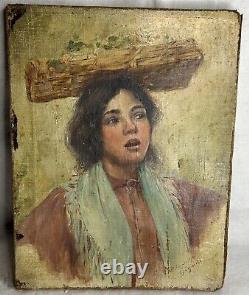 Old Canvas Painting Signed Giacinto GIGANTE Portrait 19th Century