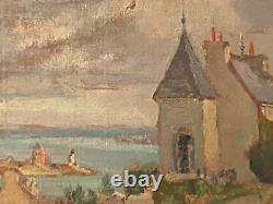 Old Canvas Painting from 1946 Oil Painting by Coast Painter Louis Prieur View Over Sea