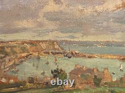 Old Canvas Painting from 1946 Oil Painting by Coast Painter Louis Prieur View Over Sea