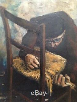 Old Expressionist Painting The Chair Flapper Oil On Canvas Signed