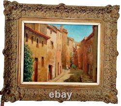 Old FRAME MONTPARNASSE F9 oil painting on canvas HST Provençal village midday