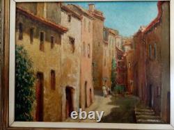 Old FRAME MONTPARNASSE F9 oil painting on canvas HST Provençal village midday