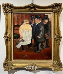 Old Fauvist Painting Caricature Top Hat Scene of a Brothel, Circa 1910