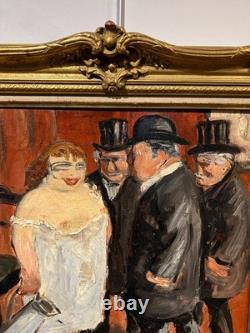 Old Fauvist Painting Caricature Top Hat Scene of a Brothel, Circa 1910
