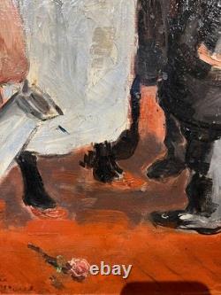 Old Fauvist Painting Caricature Top Hat Scene of a Brothel, Circa 1910