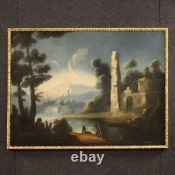 'Old Fishermen Landscape: Oil Painting on Canvas, Ruins Caprice, 18th Century'