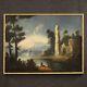 "old Fishermen Landscape: Oil Painting On Canvas, Ruins Caprice, 18th Century"