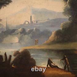 'Old Fishermen Landscape: Oil Painting on Canvas, Ruins Caprice, 18th Century'