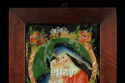 Old Fixed Oil Painting On Inverted Glass / Art Populaire Alsace Maria