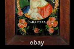 Old Fixed Oil Painting On Inverted Glass / Art Populaire Alsace Maria