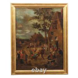 Old Flemish School Painting Oil on Canvas from the 18th Century