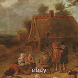 Old Flemish School Painting Oil on Canvas from the 18th Century