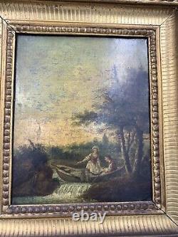Old Flemish landscape painting, oil on canvas, 19th century, Frame