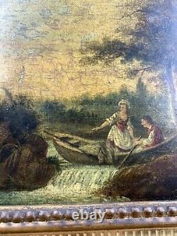 Old Flemish landscape painting, oil on canvas, 19th century, Frame