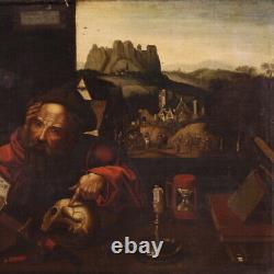 Old Flemish oil painting on canvas artwork Saint Jerome 17th century