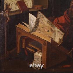 Old Flemish oil painting on canvas artwork Saint Jerome 17th century