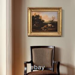 Old Flemish oil painting on canvas, bucolic landscape, 18th century