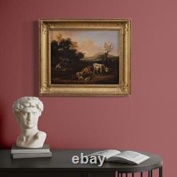 Old Flemish oil painting on canvas, bucolic landscape, 18th century