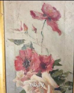 Old Flower Still Life Oil on Canvas 19th Century