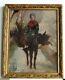 Old Frame Golden Wood Oil Painting On Canvas Peasant Woman And Donkey