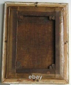 Old Frame Golden Wood Oil Painting on Canvas Peasant Woman and Donkey