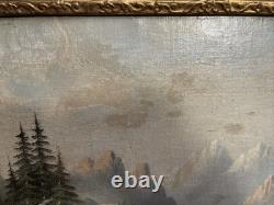 Old Framed Oil Painting on Canvas, Rustic Countryside Scene