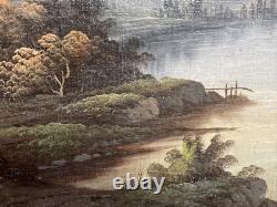 Old Framed Oil Painting on Canvas, Rustic Countryside Scene