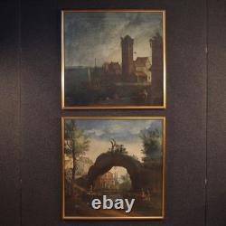 Old French painting oil on canvas landscape 18th century art