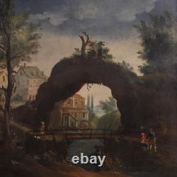 Old French painting oil on canvas landscape 18th century art