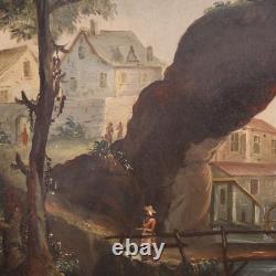 Old French painting oil on canvas landscape 18th century art