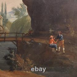 Old French painting oil on canvas landscape 18th century art