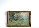 Old Golden Wooden Frame Oil Painting On Canvas Peasants And Sheep