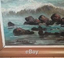Old Great Chalkboard Sylvain Wild Ship Neigned Navy Oil On Canvas Signed