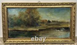Old HSP signed landscape with swans Italian or French School