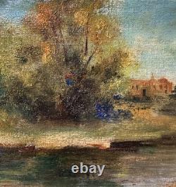 Old HSP signed landscape with swans Italian or French School