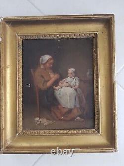 Old HST Framed Young Woman Mother Sitting with Her Young Child 19th Century