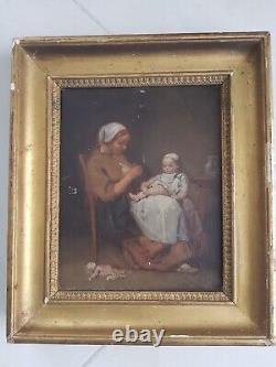 Old HST Framed Young Woman Mother Sitting with Her Young Child 19th Century