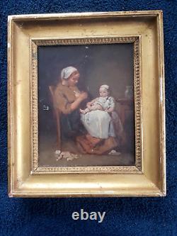 Old HST Framed Young Woman Mother Sitting with Her Young Child 19th Century